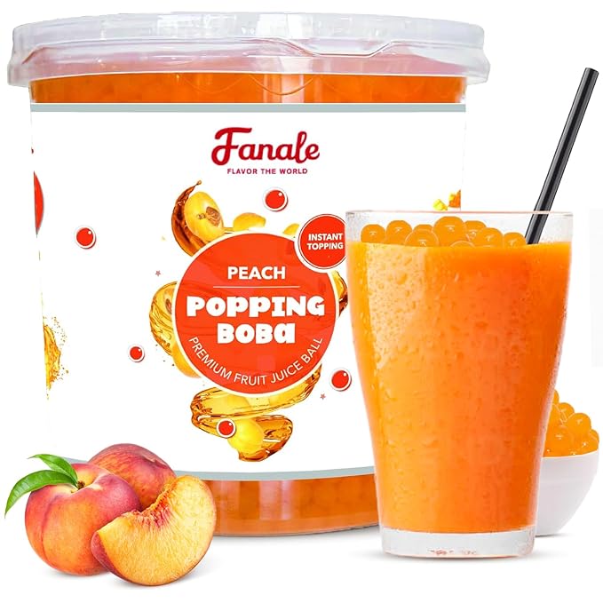Fanale Peach Popping Boba Pearls Vegan Non GMO Gluten Free Fat Free Perfect for Bubble Tea Smoothies Ice Cream Desserts and Beverages | FPB010