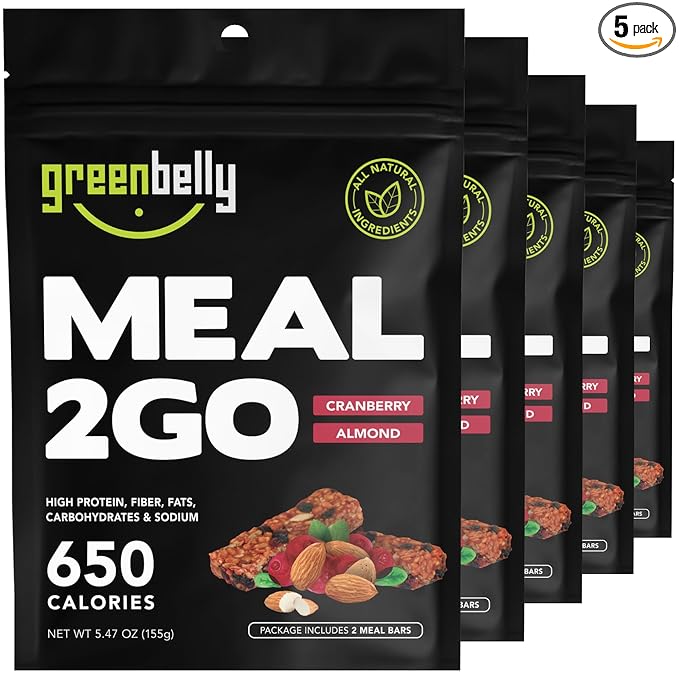 Greenbelly Backpacking Meals | All Natural Hiking Meal Bars | 650 Calories &amp High Protein | Cranberry Almond 5 Count