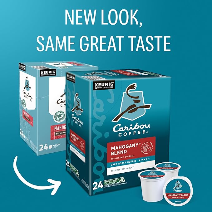 Caribou Coffee Mahogany Keurig Single-Serve K-Cup Pods Dark Roast Coffee 96 Count (Pack of 4)