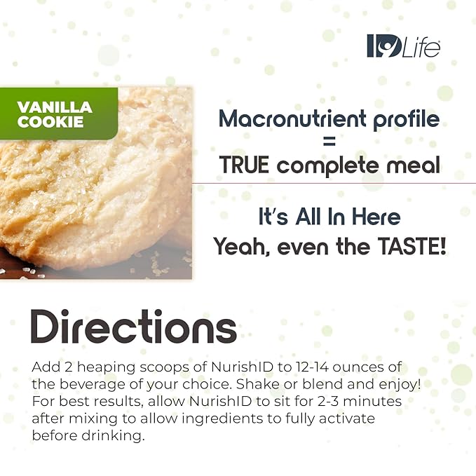 IDLife Vanilla Cookie NurishID Meal Replacement Shake - with Slow-Digesting Carbs Superfoods Vegetable Blend and Adaptogenic Mushrooms - 15 Servings