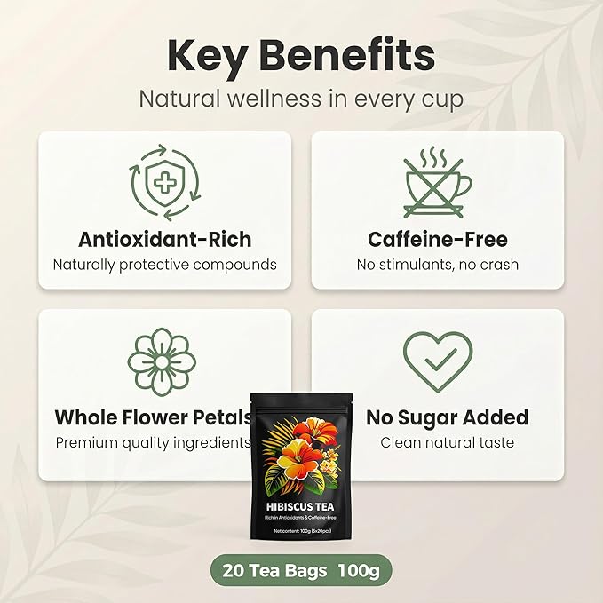 Hibiscus Tea Organic Hibiscus Tea Bags Antioxidant-Rich Rich in Anthocyanins &amp Vitamin C Naturally Caffeine-Free to Soothe the Mind Tart &amp Refreshing Flavor 20 Tea Bags