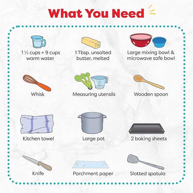 Baketivity Kids Baking Set Meal Cooking Party Supply Kit for Teens Real Fun Little Junior Chef Essential Kitchen Lessons Includes Pre-Measured Ingredients (Kit +Hat &amp Apron Pretzel)