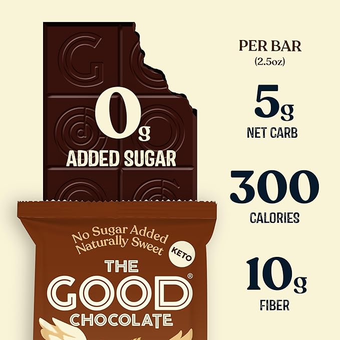 THE GOOD CHOCOLATE – Coffee Milk Chocolate Bars with 80% Less Sugar &amp Lower Net Carbs – Keto Chocolate Bar with Lower Calories All Natural and Non-GMO Keto Snacks 2.5 oz (6 Bars Value Pack)