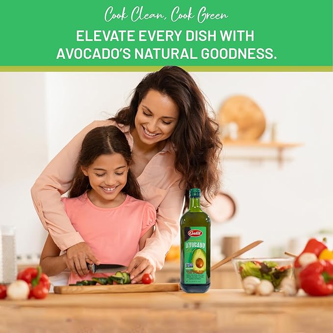 Galil 100% Pure Avocado Oil - High Smoke Point 500°F Non-GMO Vegan Halal Certified - Perfect for Cooking Baking Sautéing Dressings &amp Marinades Rich in Healthy Fats - 1 Liter Glass Bottle