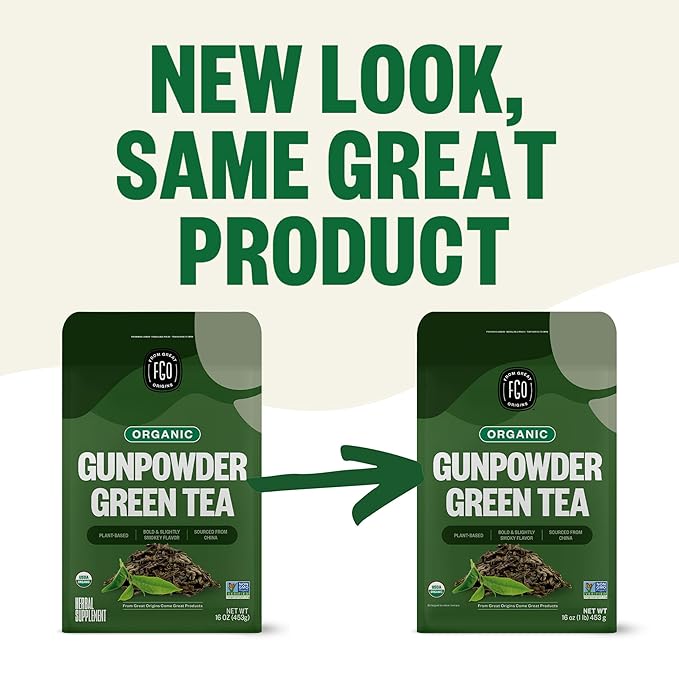 FGO Organic Gunpowder Green Tea Loose Leaf 16oz Bulk Resealable Bag Packaging May Vary (Pack of 1)