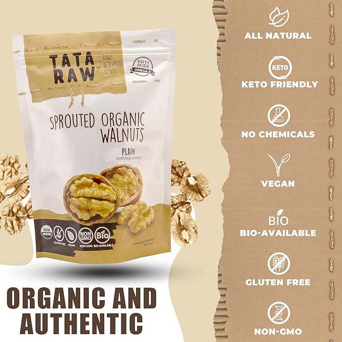 TATA RAW - Sprouted Organic Walnuts - PLAIN. Nothing Added - 3 lb