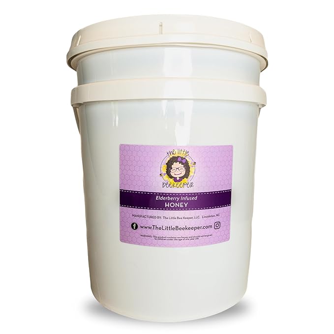 The Little BeeKeeper Elderberry Infused Honey | 60lbs Elderberry-infused Honey | 100% Raw &amp Natural | Immune Support | 5 Gallon Container