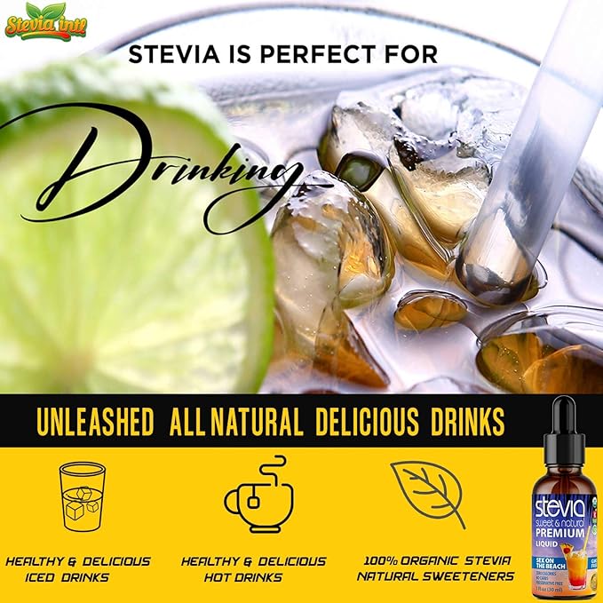 Sex On The Beach Premium Stevia Drops. Organic Liquid Stevia Sugar Substitute Naturally Sweet Non-Bitter 0 Calorie 0 Carb NON-GMO Diabetic &amp Keto Friendly (1oz) Glass Bottles (Pack of 3)