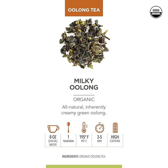 Teabloom Organic Oolong Tea Milky Oolong Loose Leaf Tea Rolled Leaves Famous for its Milky Taste and Silky Texture 3.53 oz/100 g Canister Makes 35-50 Cups