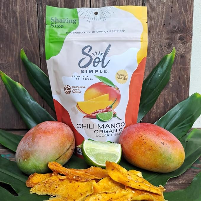 SOL SIMPLE Regenerative Organic Certified™ Dried Chili Mango and Pineapple | Snack Pack | Vegan | Non-GMO | No Added Sugar | Dried Fruit | Dried No Sugar | Organic