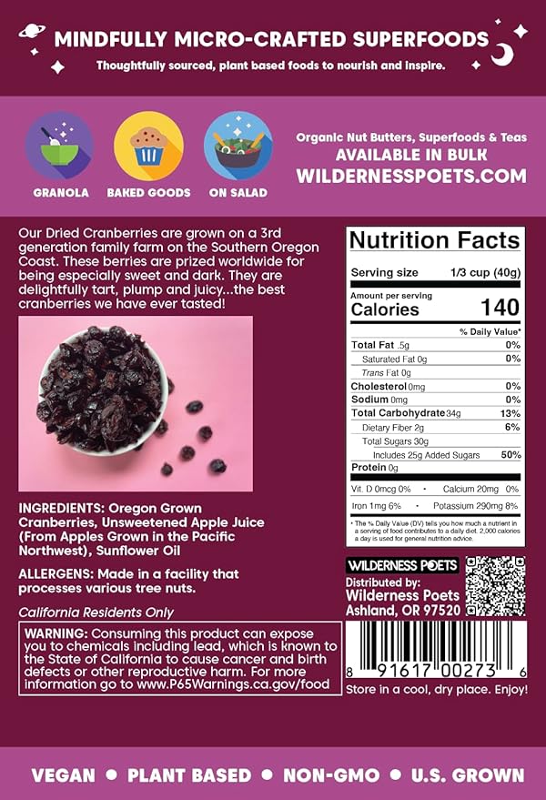 Wilderness Poets Oregon Cranberries (Sweetened with Apples) - Bulk Dried Cranberries - 5 Pound (Pack of 1)