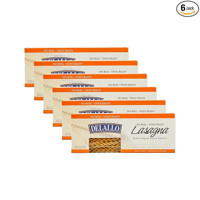 DeLallo No-Boil Lasagna Sheets 13.2oz Box 6 Pack Oven Ready Made with Durum Wheat Semolina Flour Non-GMO