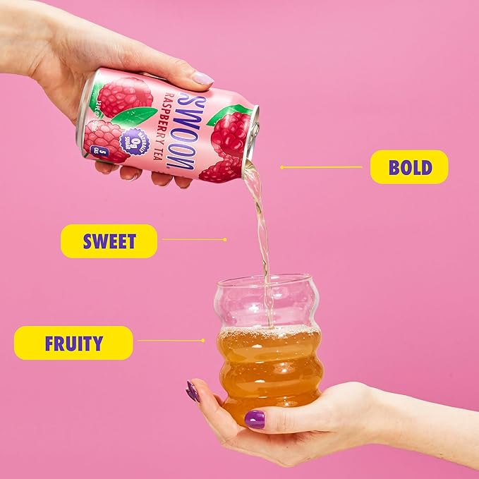 Swoon Raspberry Iced Tea - Sugar Free Gluten Free Low Carb Paleo-Friendly - Flavored Keto Drinks Made with Organic Black Tea and Sweetened by Monk Fruit and Stevia (Pack of 12)