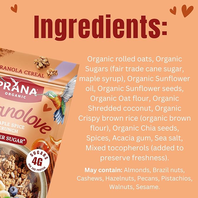 Prana Granolove - Maple Spice Organic Granola Cereal | Rich in Fiber &amp Protein Vegan Non-GMO Kosher and Low-Sugar - 12 oz Bags - 4 Pack