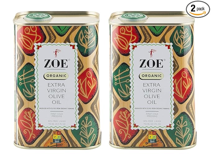 Zoe Organic Extra Virgin Olive Oil Tin BPA Free Lining 25.5 Ounce Pack of 2