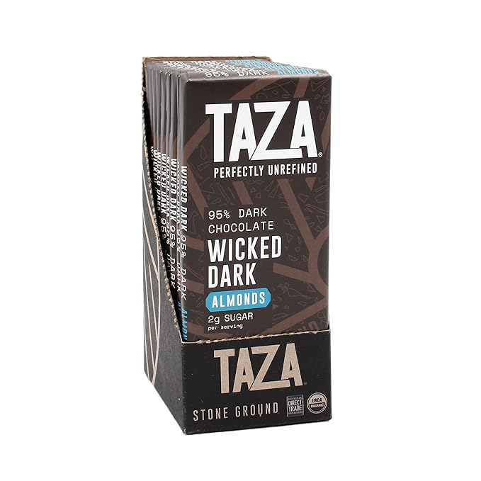 TAZA chocolate Organic Amaze Bar 95% Stone Ground Wicked Dark With Almonds Vegan 2.5 Oz 10 Count