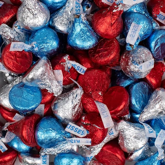2.55 lbs Patriotic Candy Kisses Chocolate with Red Blue &amp Silver (Approx. 255 Pcs)