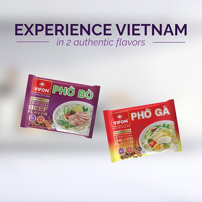 VIFON Phở Bò Vietnamese Style Instant Rice Noodles 2.11 oz (Pack of 24) | Halal Certified | Authentic Vietnamese Phở | Ready in 3 Minutes