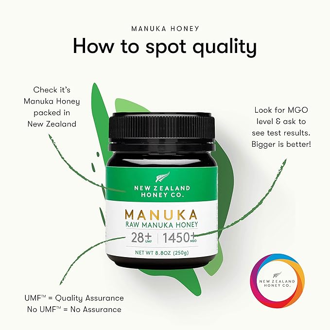 New Zealand Honey Co. Raw Manuka Honey UMF 28+ | MGO 1450+ 8.8 oz &amp UMF 26+ / MGO 1282+ 8.8oz