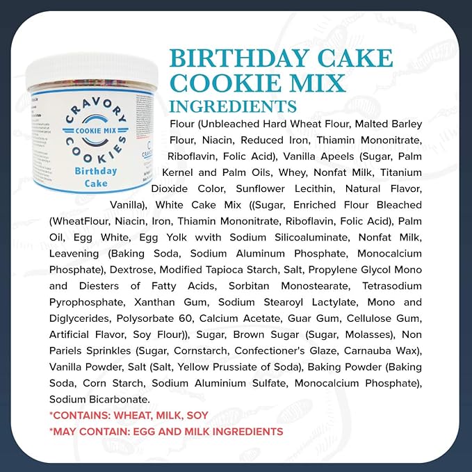 The Cravory: Bake Your Own Cravory Birthday Cake Cookie Mix - 2 Jars - Makes up to 14 (2oz.) Homemade Gourmet Cookies per Jar - Mix Bake and Serve as a Homemade Dessert Snack or Baked Goods