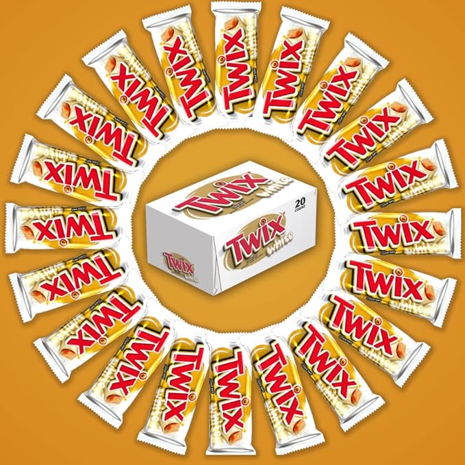 TWIX Singles Size White Chocolate Caramel Cookie Bar Candy 1.62-Ounce Bars 20-Count Box