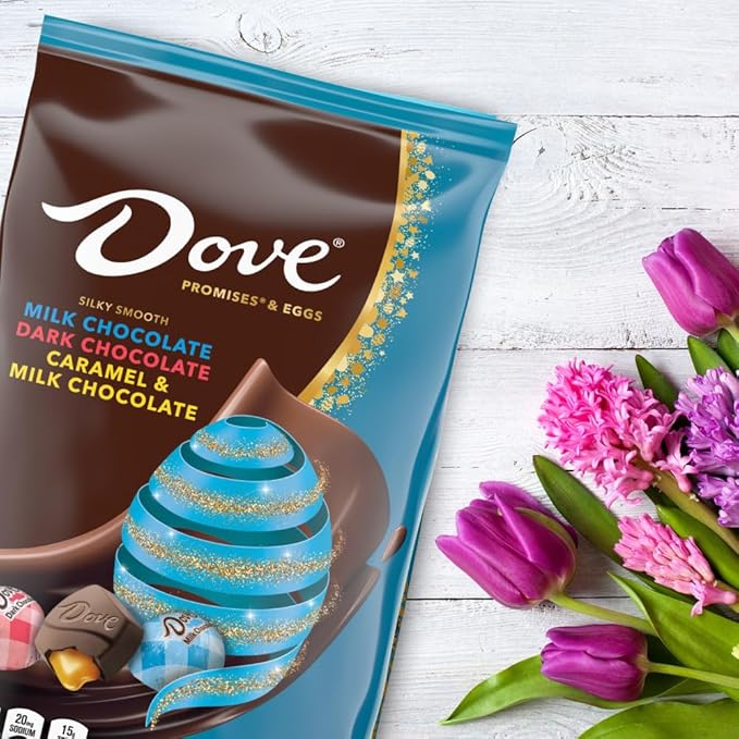 DOVE PROMISES Mixed Stand-up Pouch Easter Candy Individually Wrapped Chocolate Easter Basket Stuffers Milk Dark and Caramel &amp Milk Chocolate Pack 22.6-ounce bag
