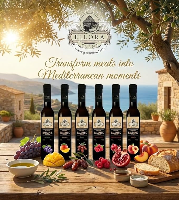 Ellora Farms Mango fruit Infused Greek Balsamic Vinegar thick and creamy no-added sugars no-preservatives 8.45 oz. bottle Pack of 1