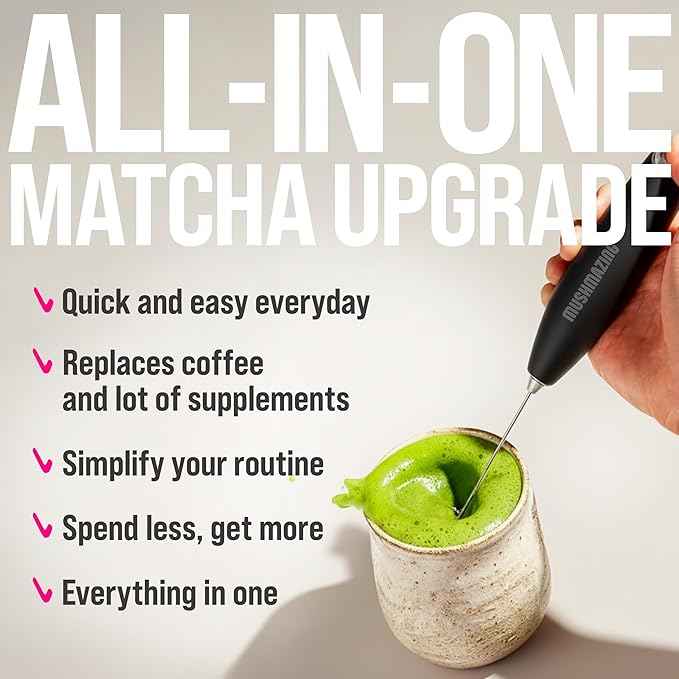 Mushroom Matcha + Lion’s Mane Ashwagandha Collagen - Focus Energy &amp Immune Support - 30 Servings of Adaptogen Superfood Blend for All Day Coffee Alternative