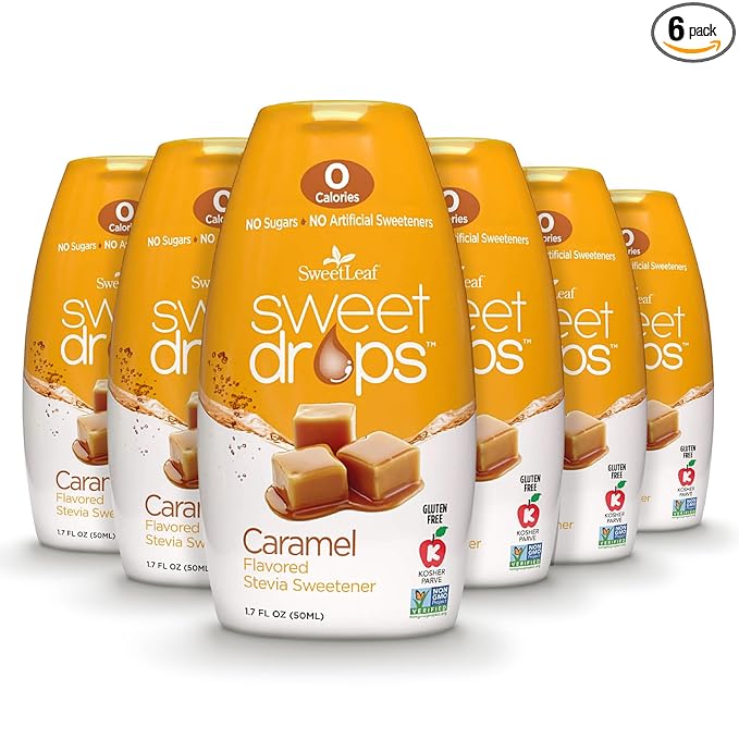 SweetLeaf Sweet Drops - Flavored Stevia Liquid Sweetener Stevia Extract Zero Calories Gluten Free Keto Friendly Non GMO Natural Flavors Sugar Alternative - Caramel 1.7 Fl Oz (Pack of 6)