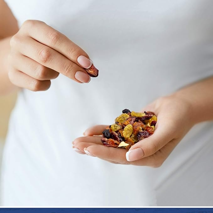Traina Home Grown All American Dried Fruit Blend - Peaches Sweetened Cranberries Golden Raisins Sweetened Blueberries Apples - Non GMO Gluten Free Vegan Healthy Real Fruit Snack in Resealable P