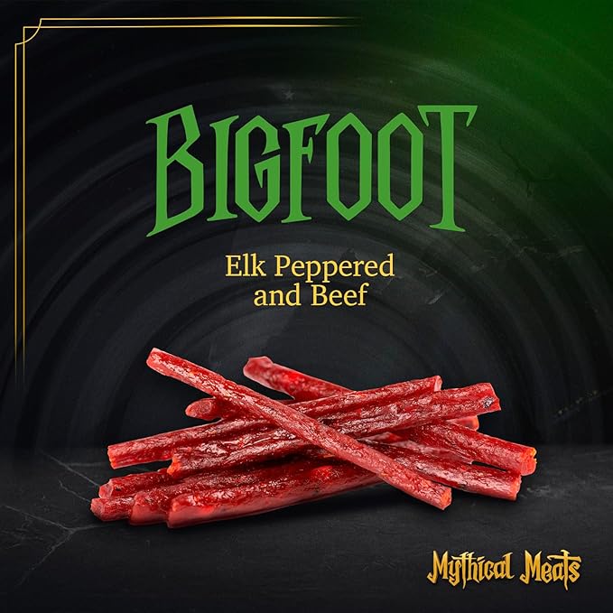 Mythical Meats Humanoid Flavor Bigfoot 12-Pack Snack Sticks – Peppered Elk and Beef – Dried &amp Dehydrated Meats Seasoned to Perfection – High Protein Snacks