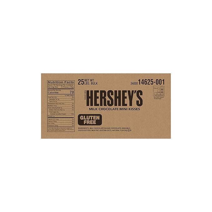 HERSHEY'S KISSES Milk Chocolate Mini Candy Unwrapped Gluten Free 25 lb Bulk Box