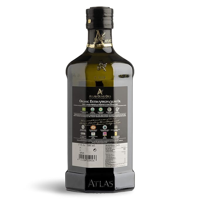 Atlas Organic Cold Pressed Moroccan Extra Virgin Olive Oil Polyphenol Rich | EVOO From Morocco Newly Harvested Unprocessed from One Single Family Farm | Trusted by Award-Winning Chefs | 500 mL