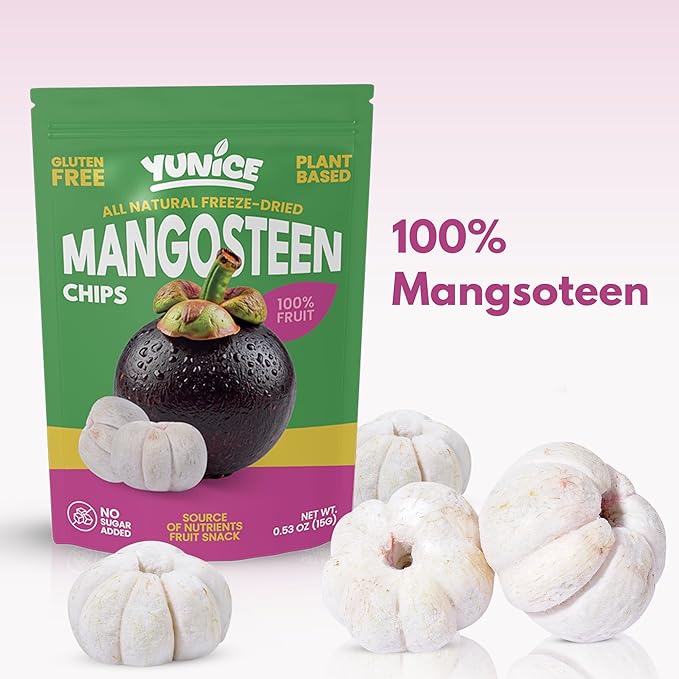 YUNiCE mangosteen Chips freeze dried mangosteen Fruit Snack 100% Real Fruit No Sugar Added Vegan Plant-Based Gluten Free Crispy Snack 0.53 oz Single Serve Pouches MANGOSTEEN (Pack of 12)