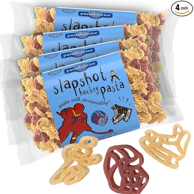 Pastabilities Fun Shaped Pasta for Kids - Slapshot Hockey Pasta - Hockey Stick Sport Theme Non-GMO Natural Wheat Pasta All-Natural Kosher Certified Made in the USA (4 Pack 14 Oz)
