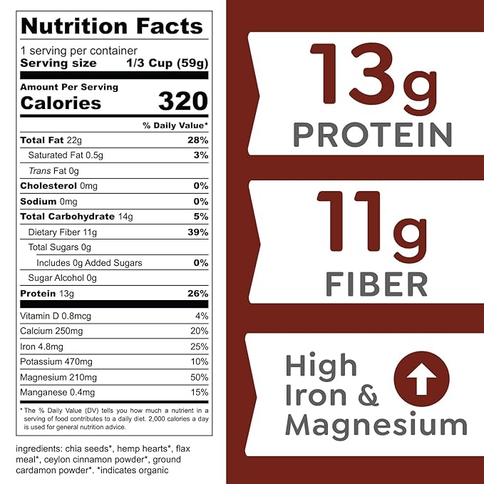 Witzi's No Oats Oatmeal Alternative Cardamom &amp Cinnamon 2oz (Pack of 6) Made with Chia Seeds Cinnamon &amp Cardamom Grain Free Gluten Free Vegan Keto