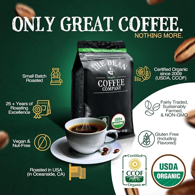 The Bean Organic Coffee Company Island Blend Medium Roast Ground Coffee 16-Ounce BagCafé molido tostado organico