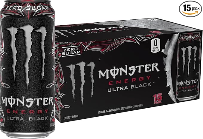Monster Energy Ultra Black Sugar Free Energy Drink 16 Ounce | Pack of 15