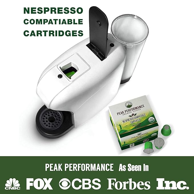 Peak Performance Organic Capsules for Nespresso Machines - Fair Trade Low Acid Organic Espresso Coffee Pods (36 Count) Compatible with All Nespresso Capsule Brewers - Medium Roast Single Serve Pod