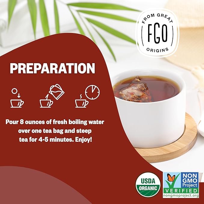 FGO Organic English Breakfast Black Tea 100 Count Eco-Conscious Tea Bags Resealable Bag Packaging May Vary (Pack of 1)