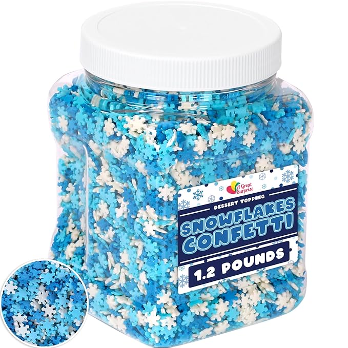Snowflake Confetti Sprinkles - 1.2 Pounds - Christmas Sprinkles - Blue &amp White Jimmies - Bulk Sprinkle Mix for Decorating - Great for Baking Cookies Cakes Cupcakes and More!