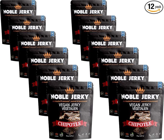 Noble Jerky - Vegan Vegetarian Plant Based Snack Non-GMO (Chipotle 12 Bags (70 gram Bags))