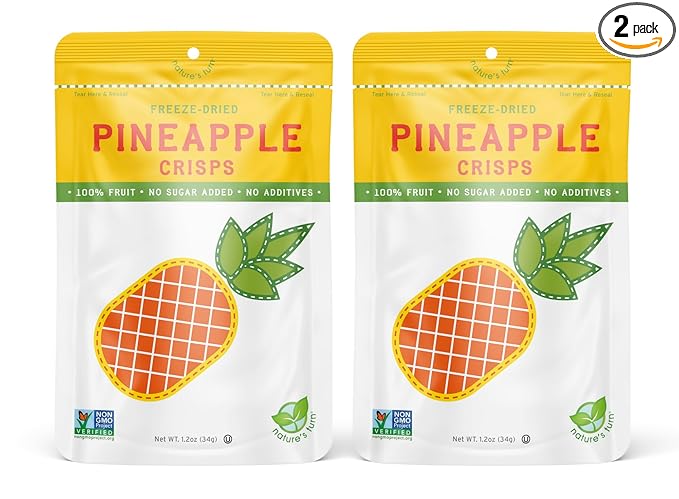 Nature’s Turn Freeze-Dried Pineapple Crisps – Healthy Gluten-Free Crispy &amp Delicious Plant-Based Snack Ideal for Cereal Smoothies School Lunches &amp On-the-Go Bags of 2 (1.2 oz Each)