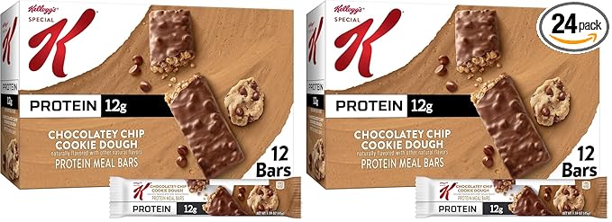 Kellogg's Special K Protein Meal Bars 12g Protein Snacks Meal Replacement Chocolatey Chip Cookie Dough 19oz Box (12 Bars) (Pack of 2)