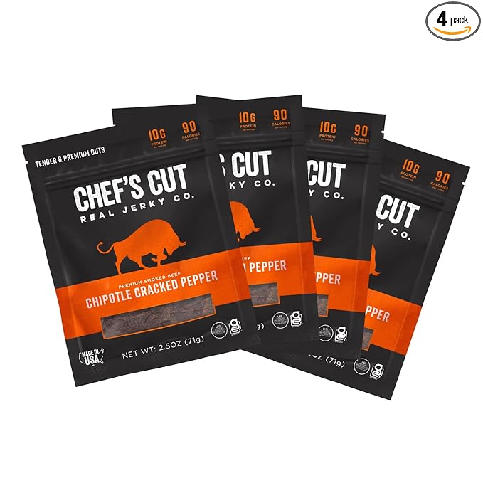 Chef's Cut Real Steak Chipotle Cracked Pepper Jerky 2.5 Ounce (4 Pack)