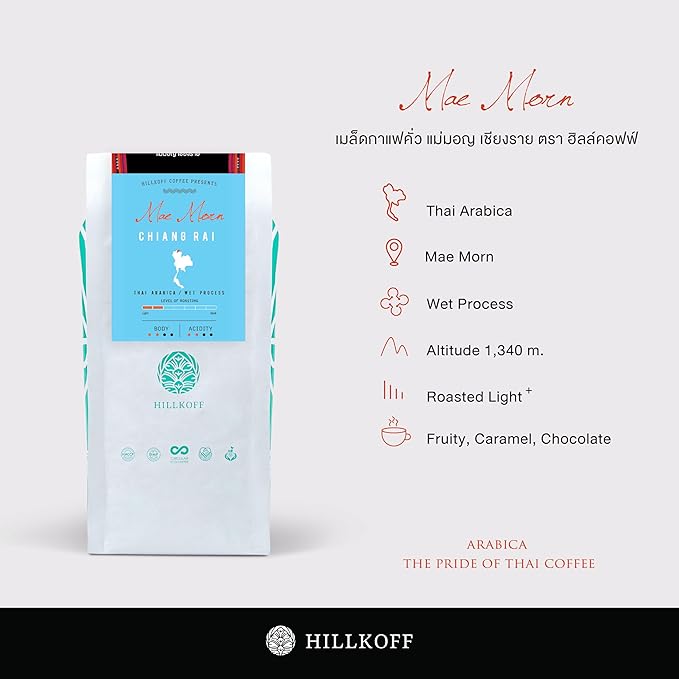Hillkoff Coffee Beans from Northern Thai Arabica 100% Mae Morn Whole Beans Coffee Thai Product (Medium Roasted) 250 grams