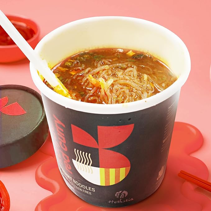 Hethstia Konjac Noodles Red Curry Soup Cups – 6-Pack Shirataki Angel Hair Pasta Low Carb (4g) Instant Konjac Spicy Red Curry Broth Gluten-Free Low Sugar Low Fat Healthy Asian Ramen
