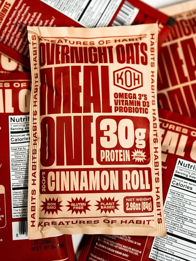 Kreatures of Habit MEAL ONE | Overnight &amp Instant Superfood Protein Meal Replacement | Gluten Free Dairy Free 30g of Plant Based Protein With No Added Sugar (7 Pack Limited Edition Flavor Cin