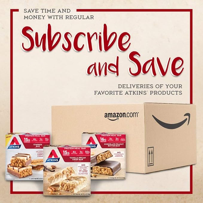 Atkins Birthday Cake Protein Meal Bar High Fiber 15g Protein 1g Sugar 4g Net Carbs Meal Replacement Keto Friendly 30 Count