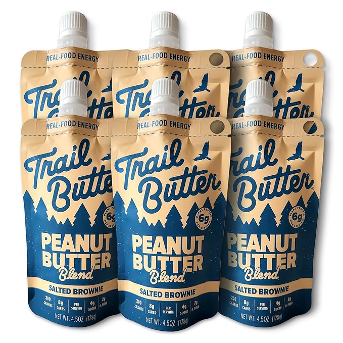 Trail Butter Big Squeeze Nut Butter Energy Pouches 4.5oz (6-Pack) – Real Food Endurance Fuel Protein Snack for Hiking Camping &amp Active Lifestyles – 24g of Protein per Pouch – Salted Brownie Pea